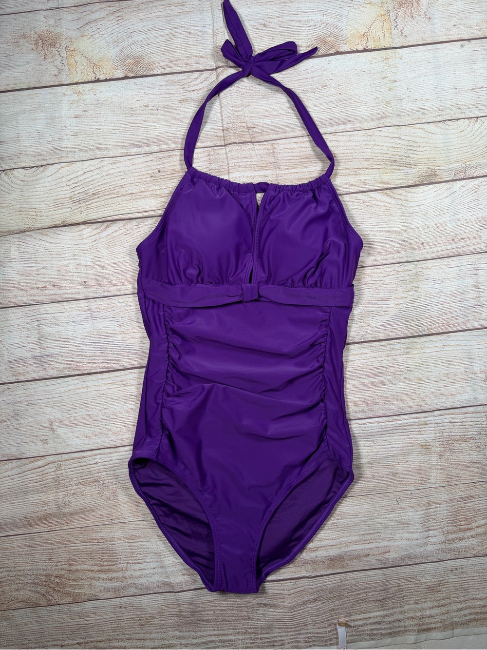 Women’s Purple Halter One-Piece Swimsuit – Classic Ruched Fit